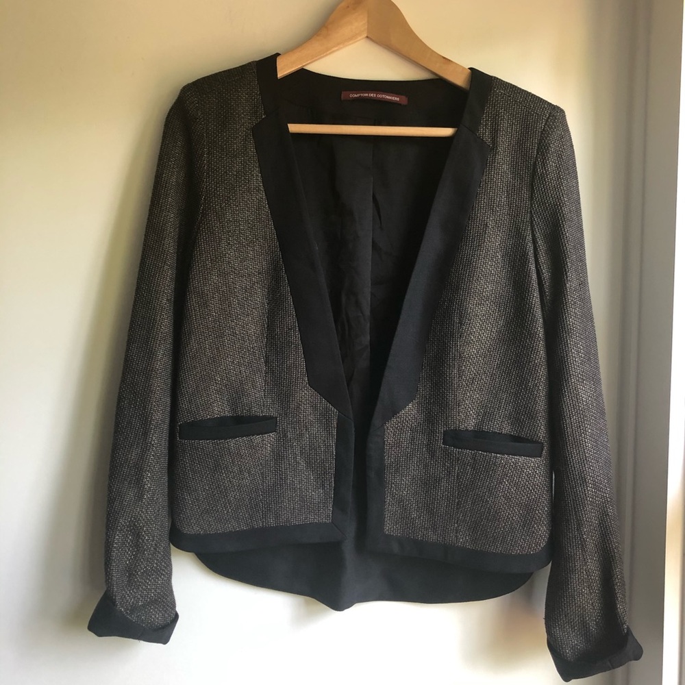 Comptoir Des Cotonniers Black and Gray Tweed Open Blazer